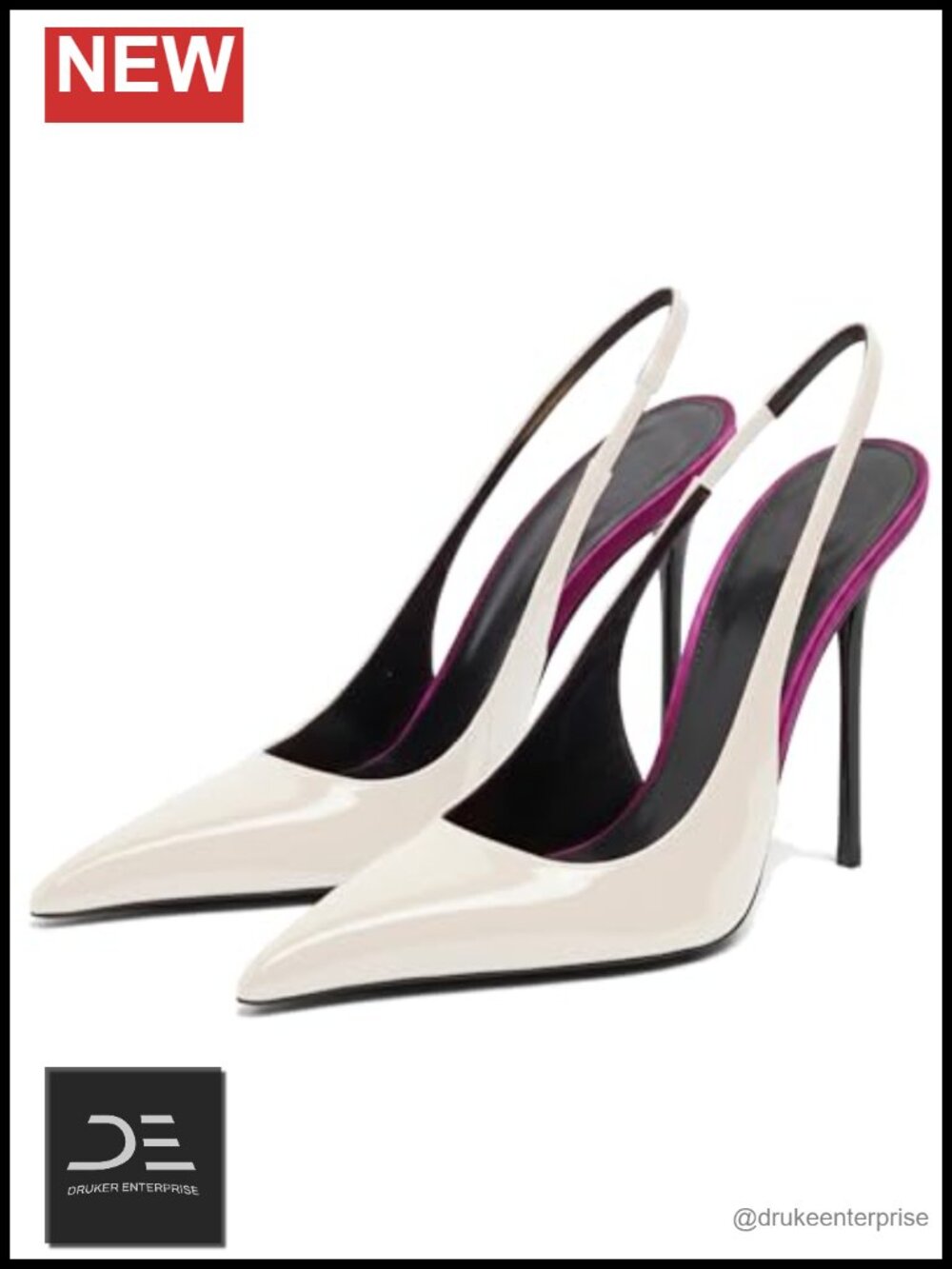 Women's Slingback Stiletto Heels Patent Leather Pointed Toe Pumps